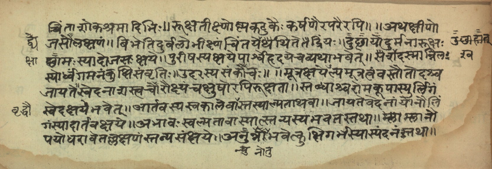 Page of the Bhāvaprakāśa on diminished vitality and depleted tissues