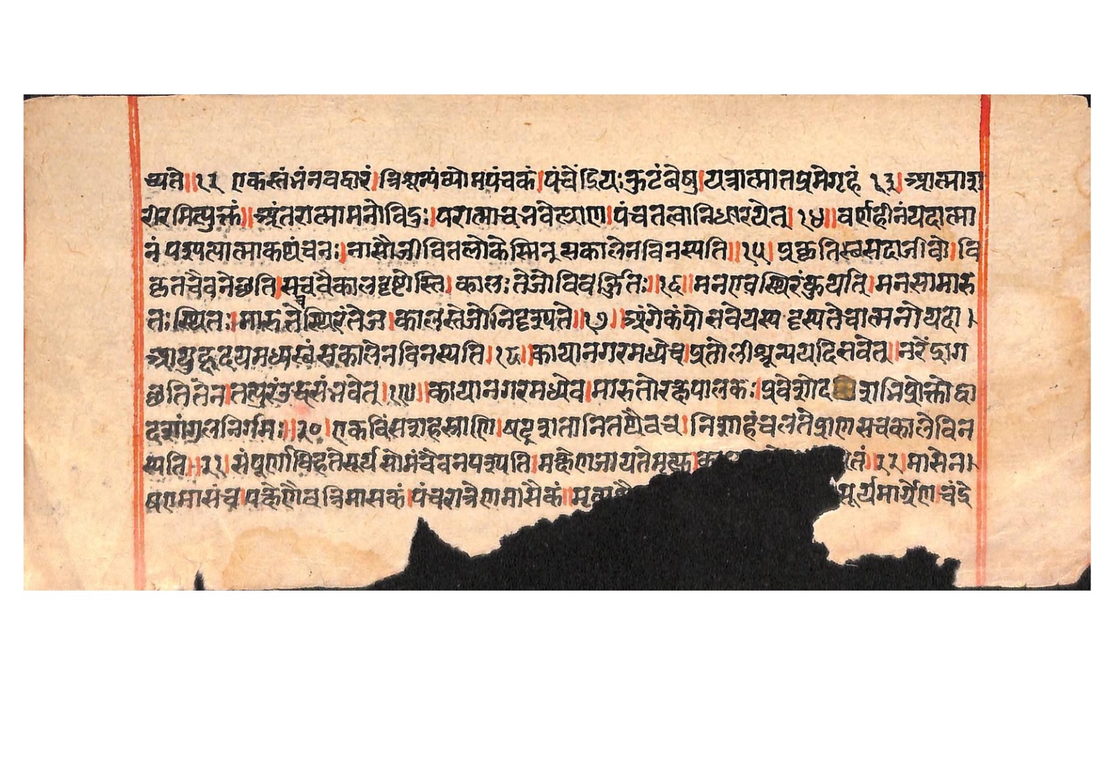 A Kālajñāna page on the body as a city and the counting of breaths, with Devanagari verses.