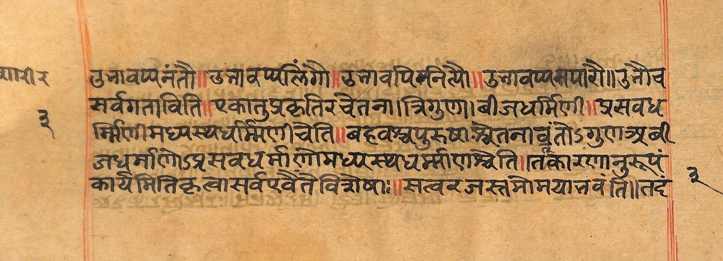 Page of the Suśruta Śārīrasthāna on Prakṛti and Puruṣa