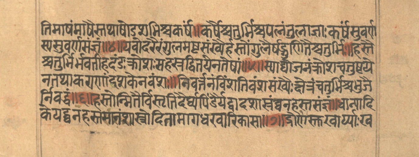 Page of the Līlāvatī defining weights and measures